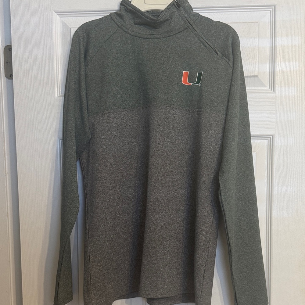 Rivalry Threads Two-Tone Gray Zip Mock Neck with Orange & Green U Logo
